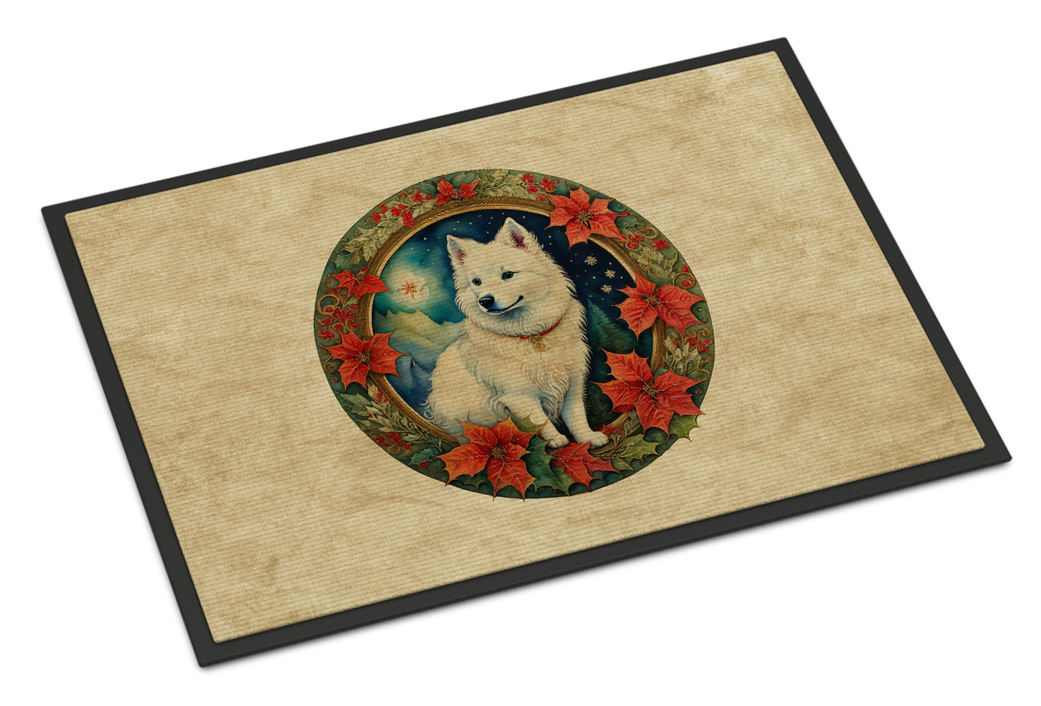 Buy this American Eskimo Christmas Flowers Doormat