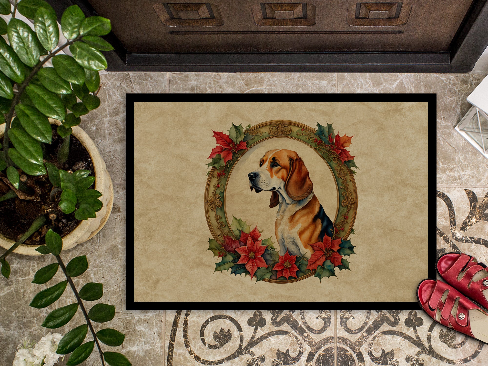 American Foxhound Christmas Flowers Doormat
