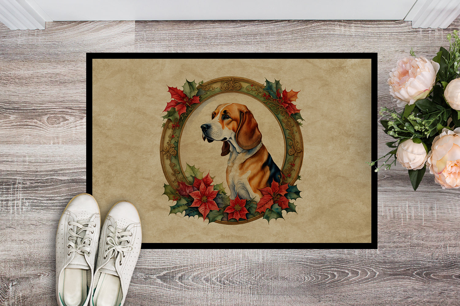 American Foxhound Christmas Flowers Doormat
