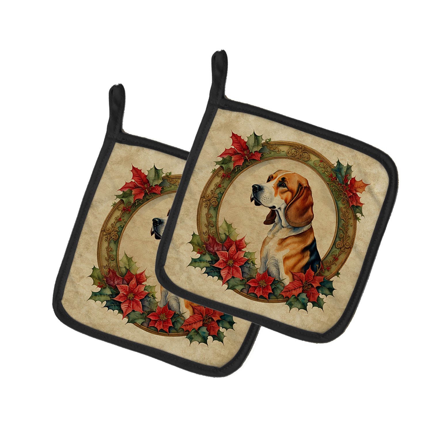 Buy this American Foxhound Christmas Flowers Pair of Pot Holders