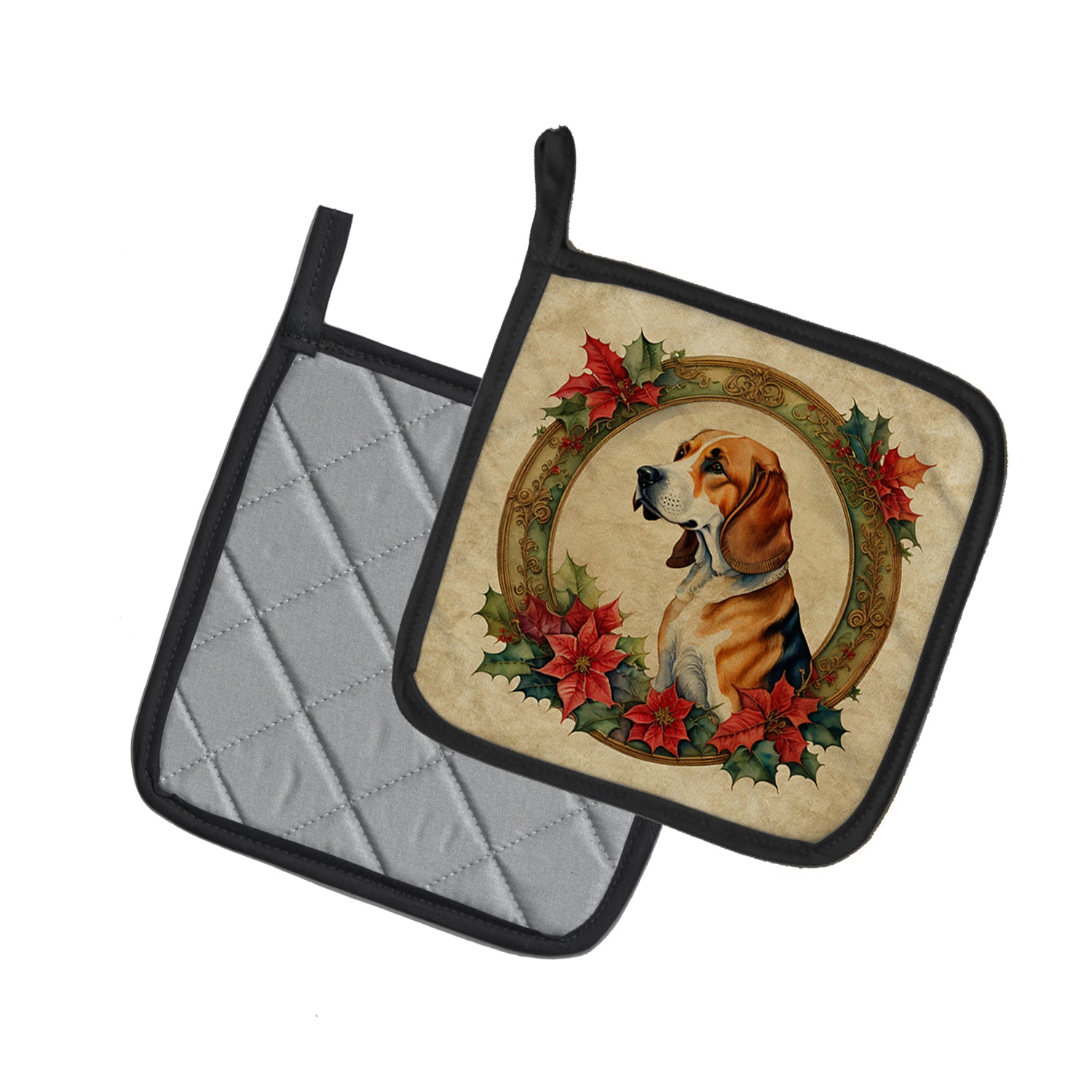American Foxhound Christmas Flowers Pair of Pot Holders
