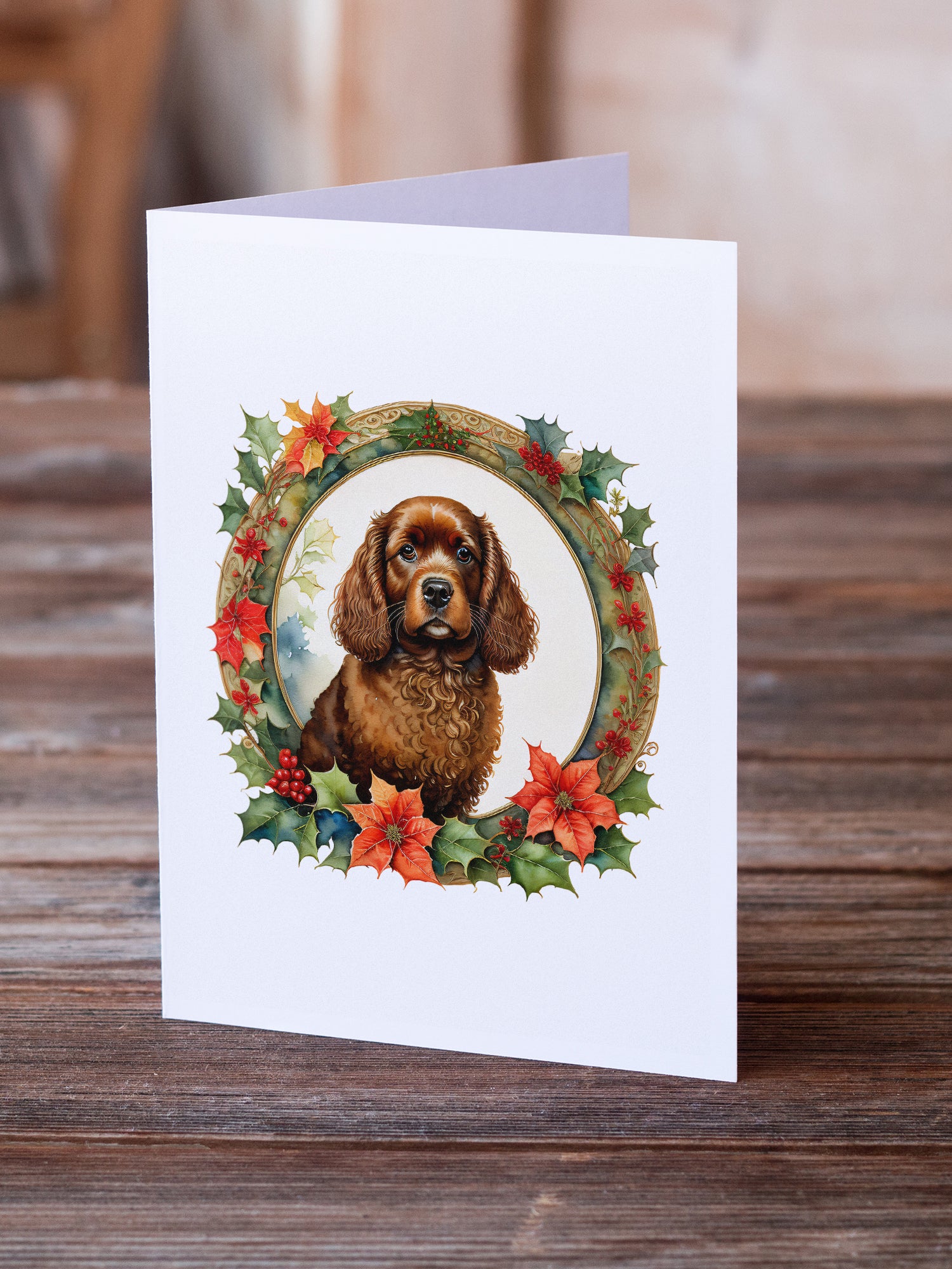 Buy this American Water Spaniel Christmas Flowers Greeting Cards Pack of 8
