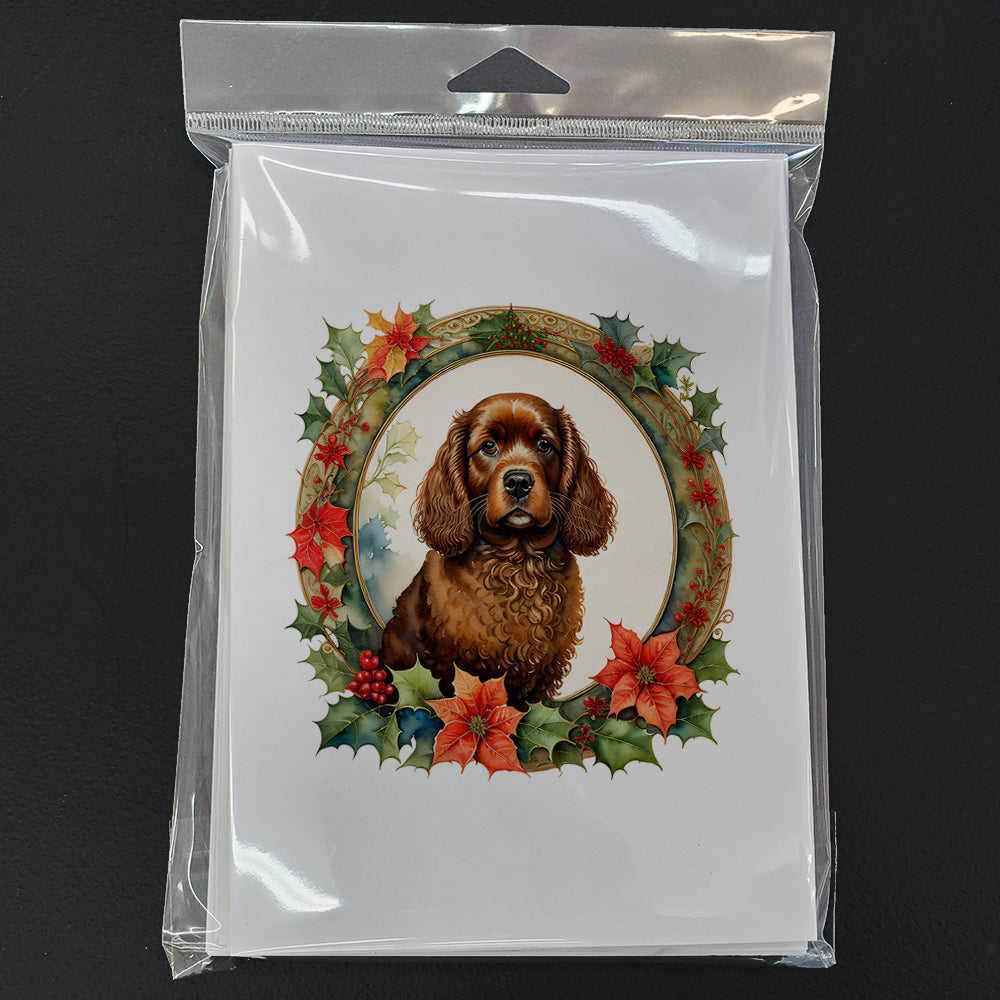 American Water Spaniel Christmas Flowers Greeting Cards Pack of 8