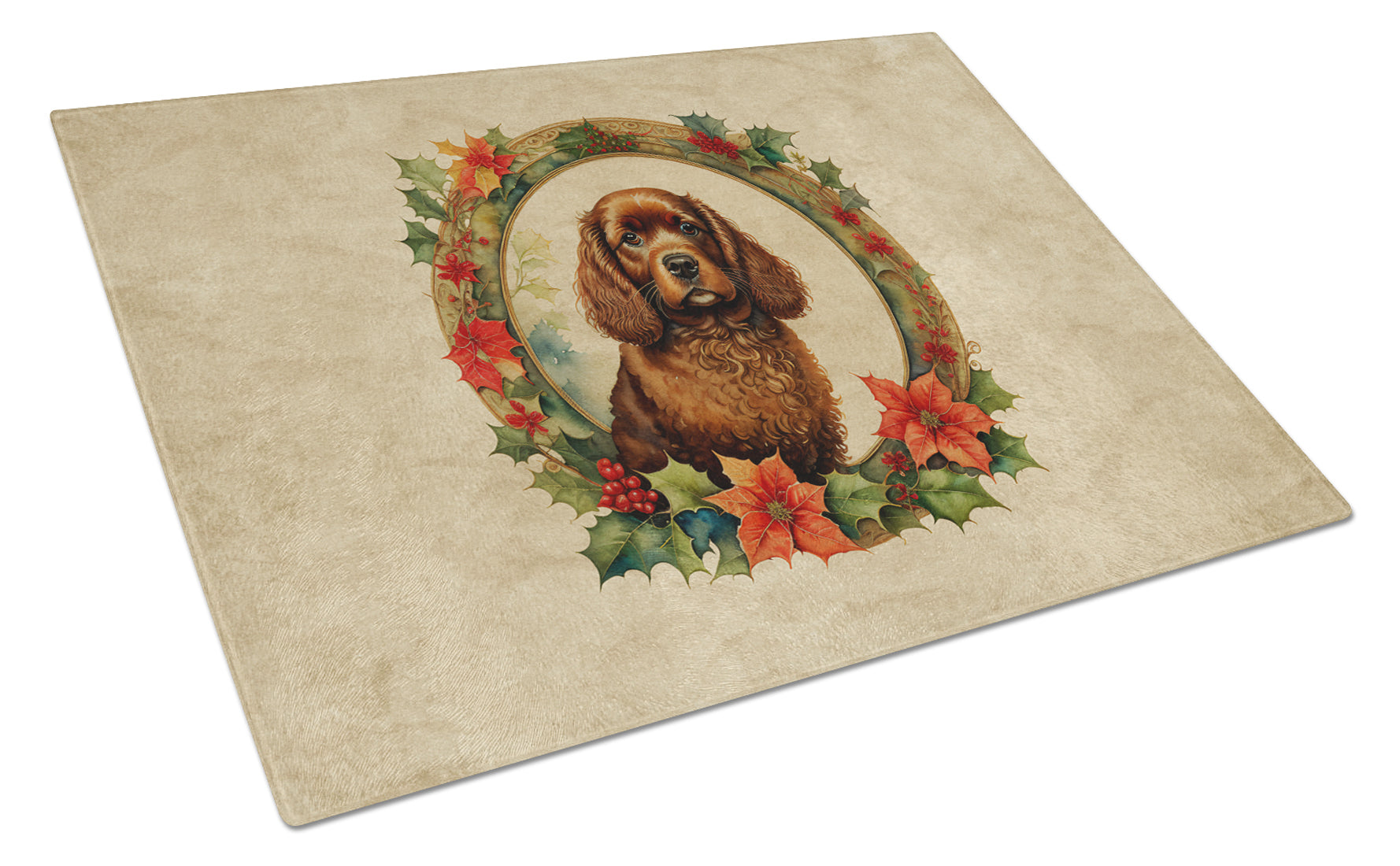Buy this American Water Spaniel Christmas Flowers Glass Cutting Board