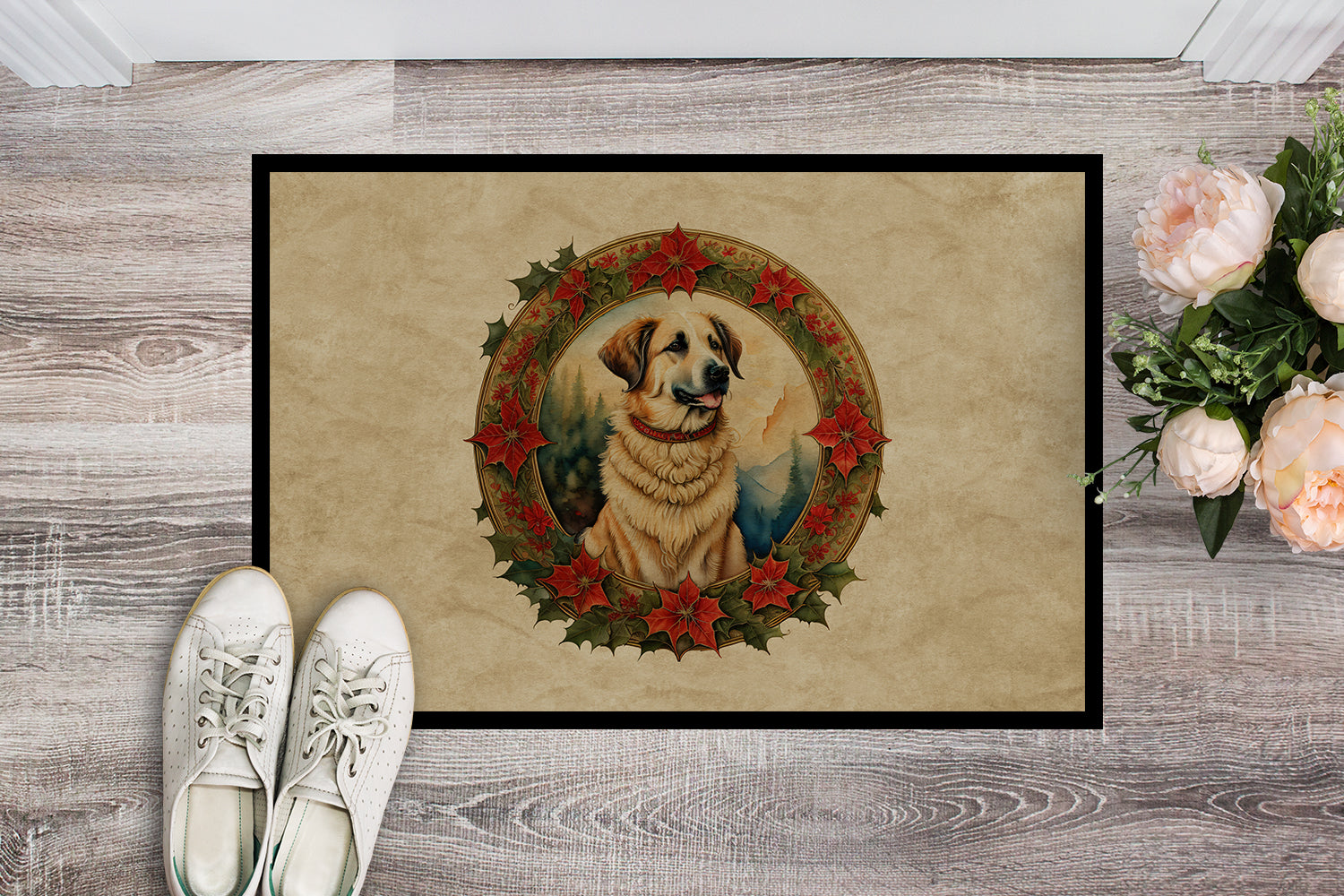 Buy this Anatolian Shepherd Dog Christmas Flowers Doormat