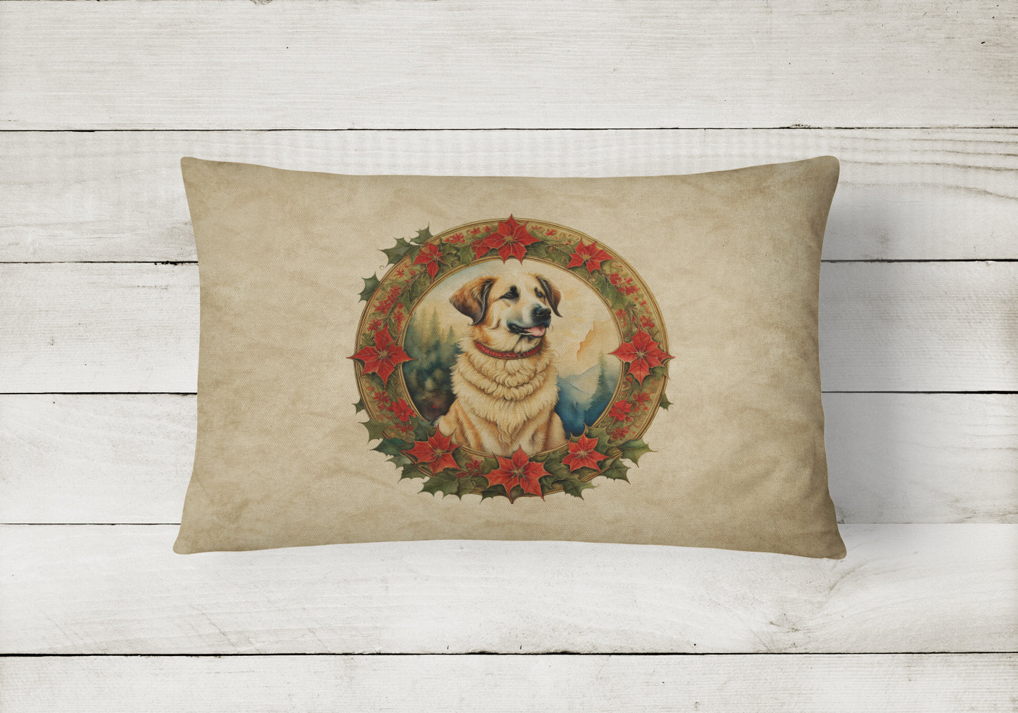 Anatolian Shepherd Dog Christmas Flowers Throw Pillow