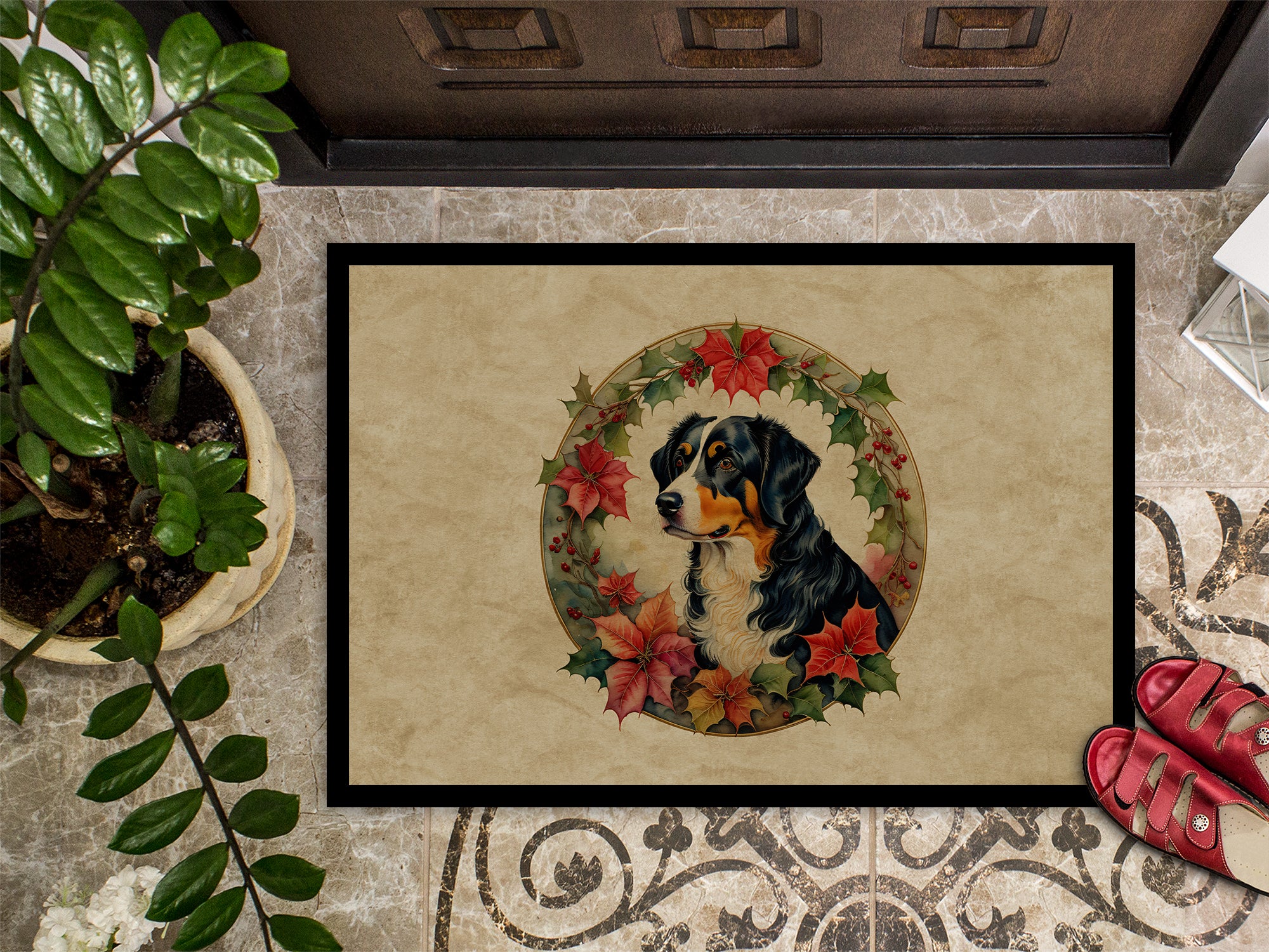 Appenzeller Sennenhund Christmas Flowers Doormat