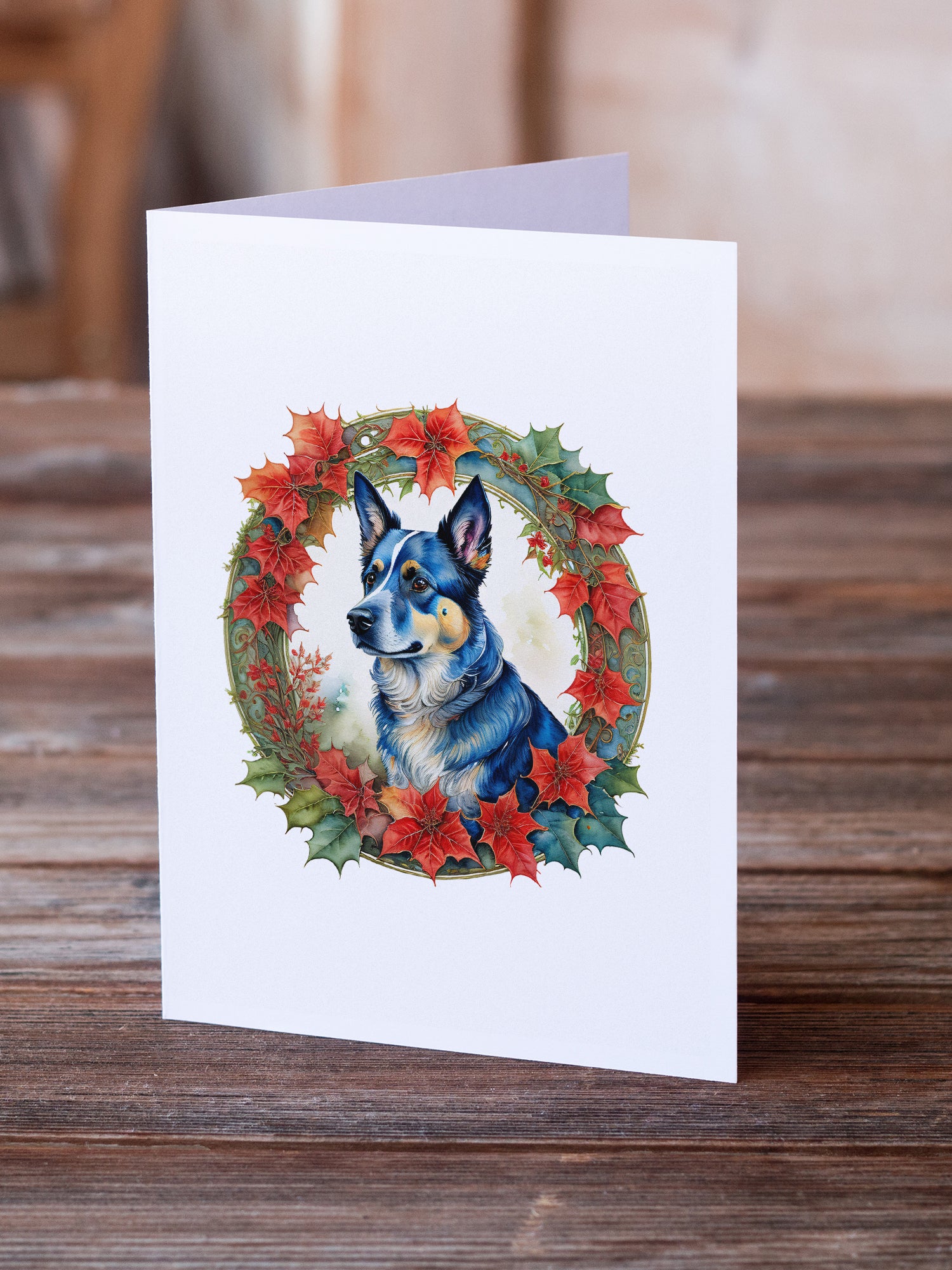 Australian Cattle Dog Christmas Flowers Greeting Cards Pack of 8