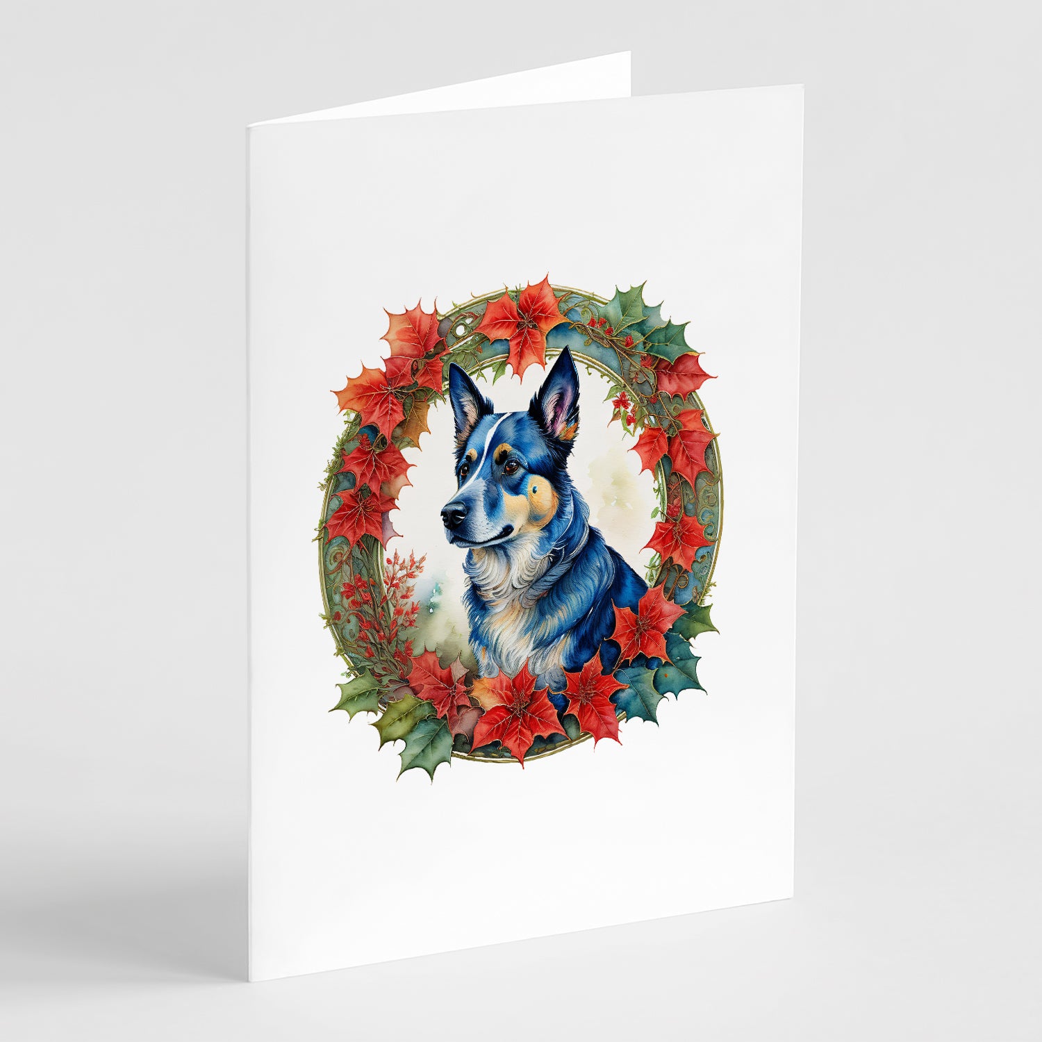 Buy this Australian Cattle Dog Christmas Flowers Greeting Cards Pack of 8