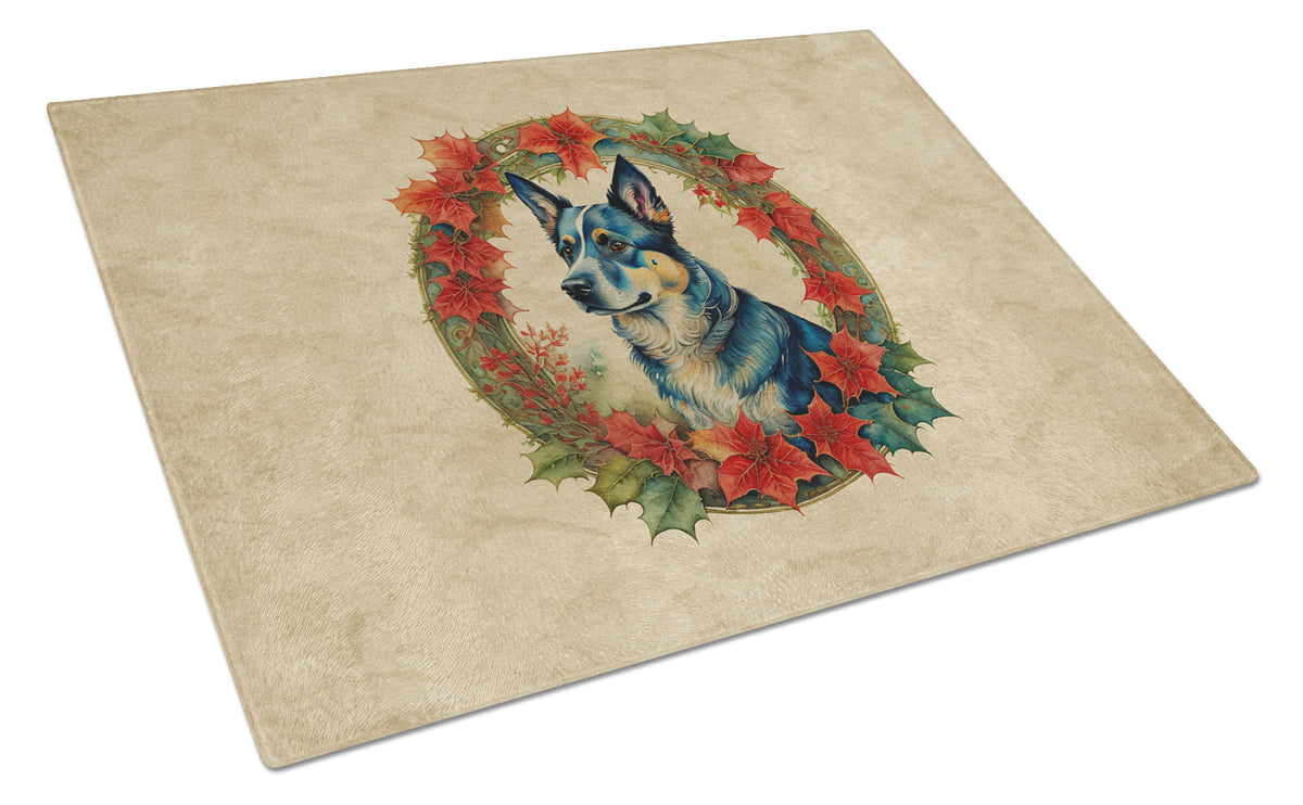 Buy this Australian Cattle Dog Christmas Flowers Glass Cutting Board
