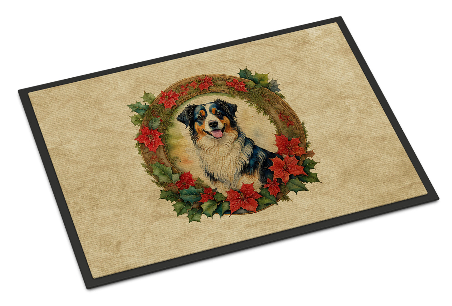 Buy this Australian Shepherd Christmas Flowers Doormat