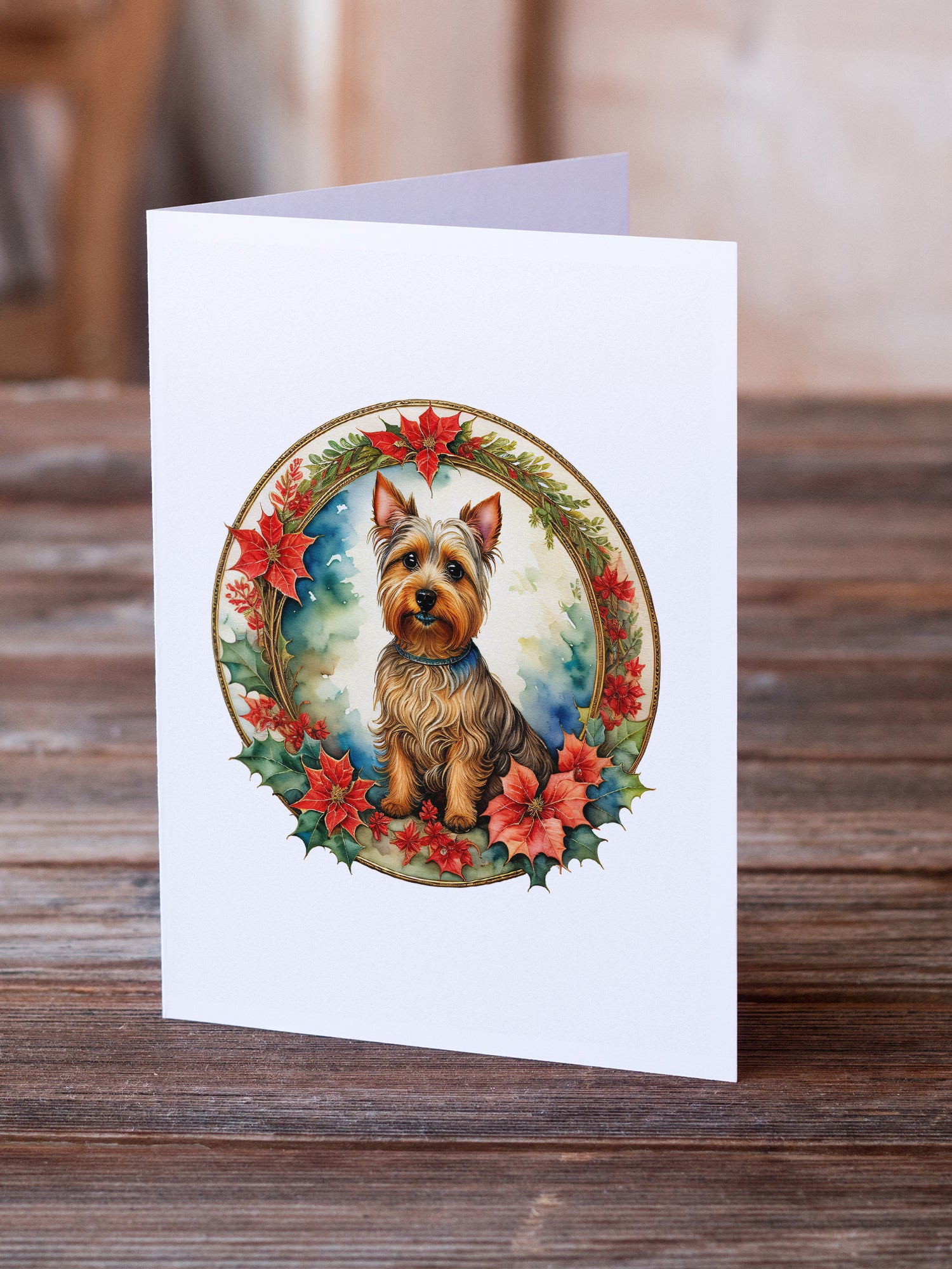 Australian Terrier Christmas Flowers Greeting Cards Pack of 8