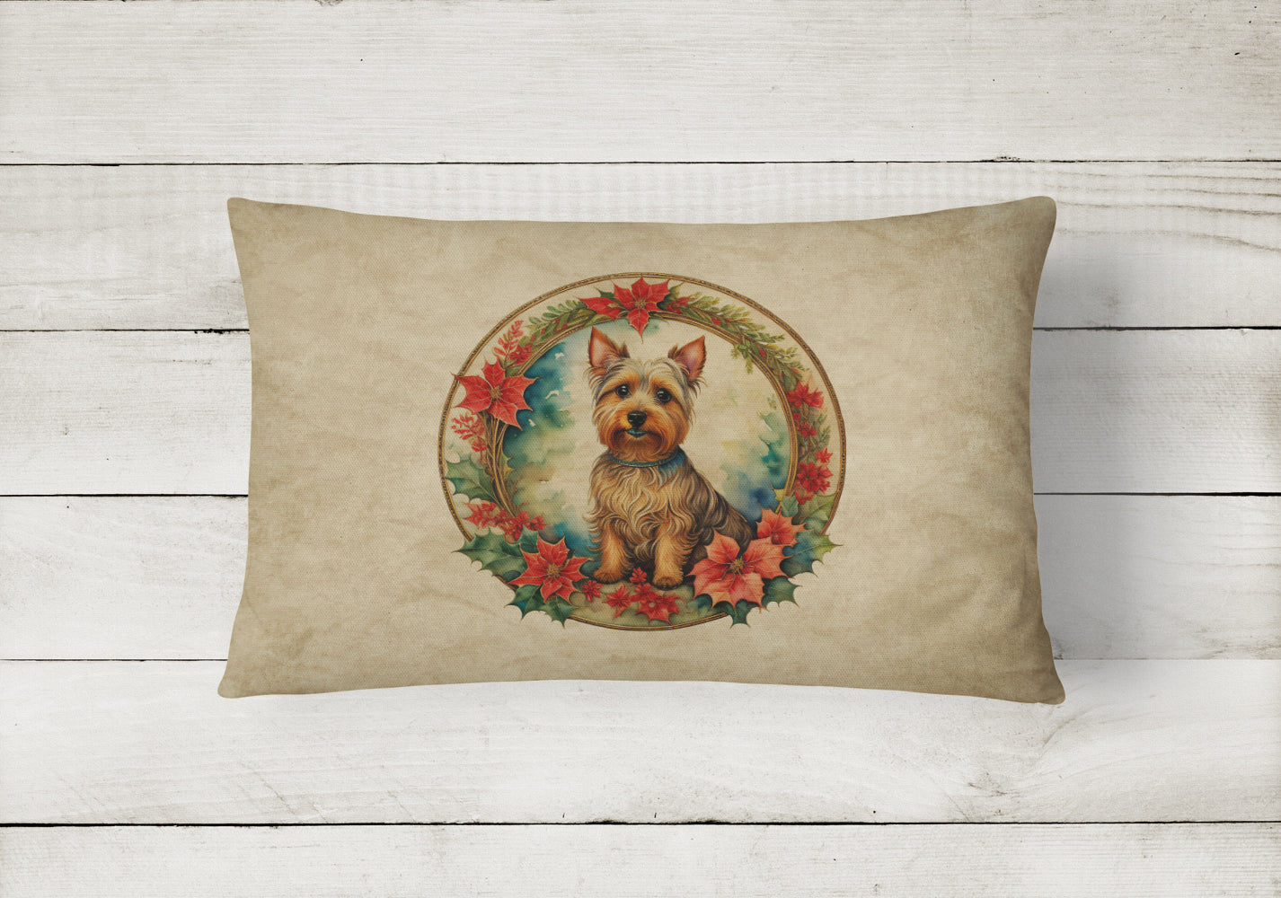 Australian Terrier Christmas Flowers Throw Pillow