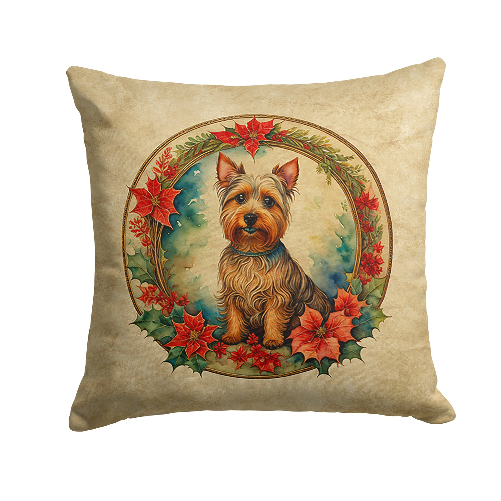 Buy this Australian Terrier Christmas Flowers Throw Pillow