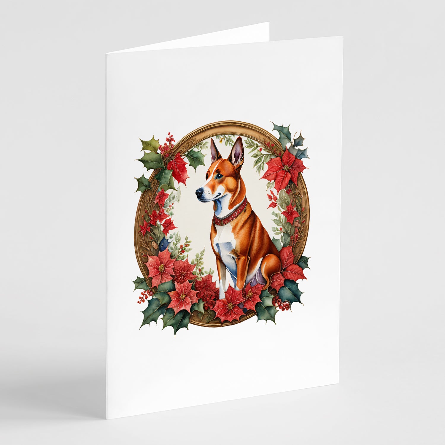 Buy this Basenji Christmas Flowers Greeting Cards Pack of 8