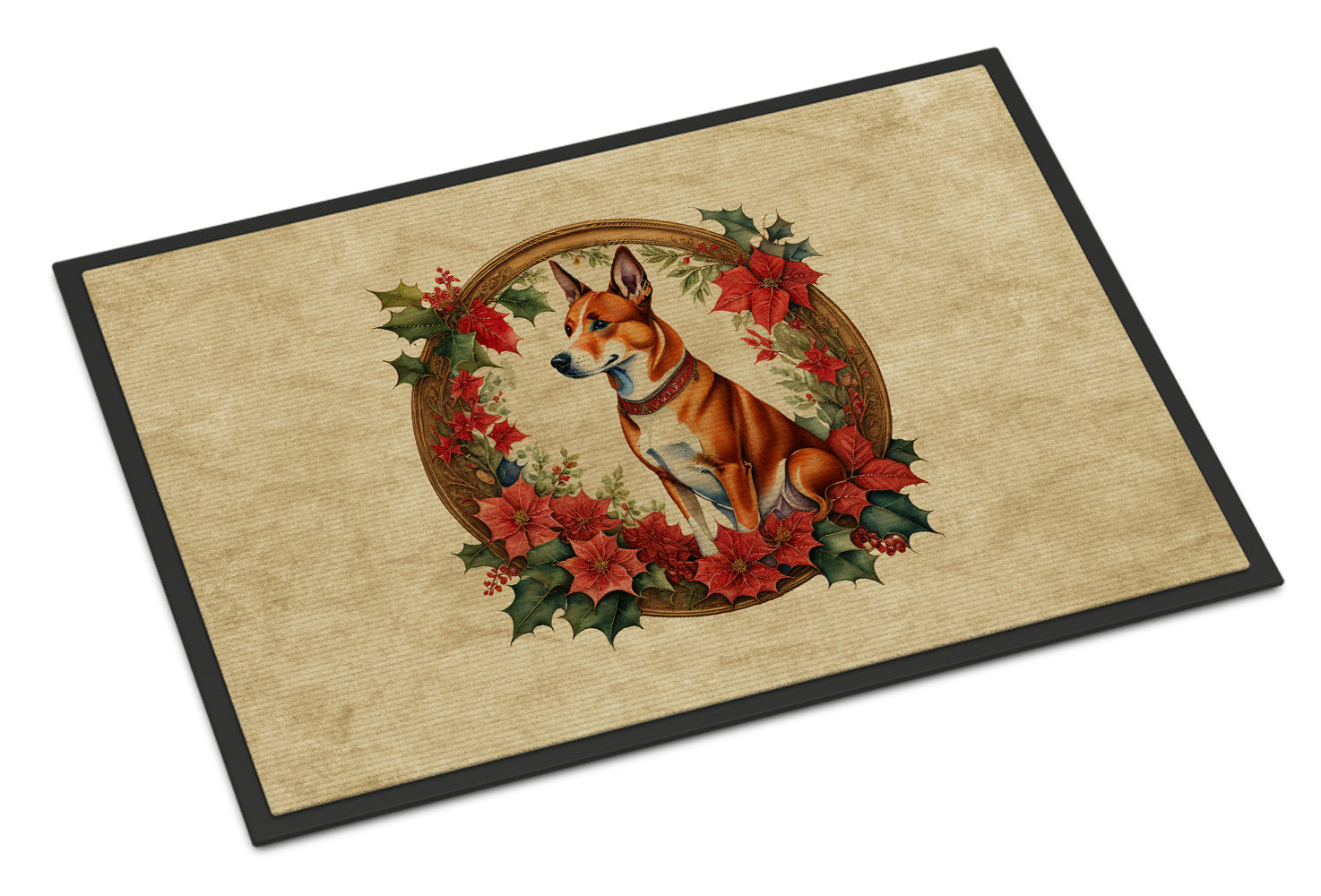 Buy this Basenji Christmas Flowers Doormat