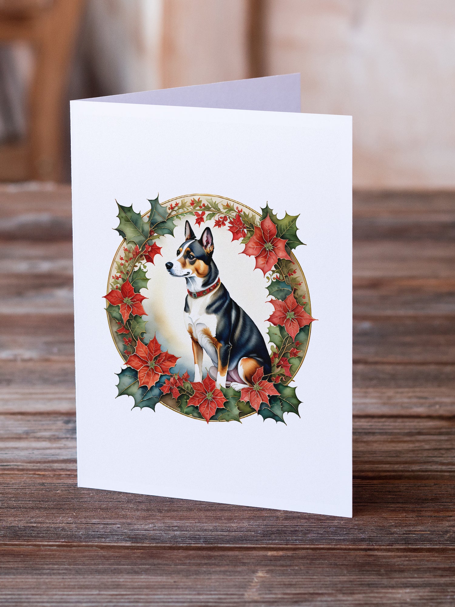 Basenji Christmas Flowers Greeting Cards Pack of 8