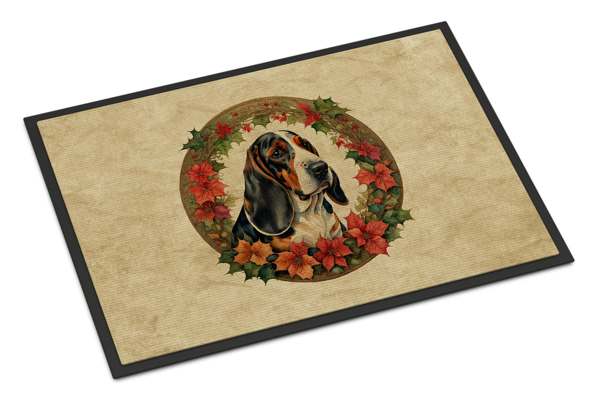Buy this Basset Hound Christmas Flowers Doormat