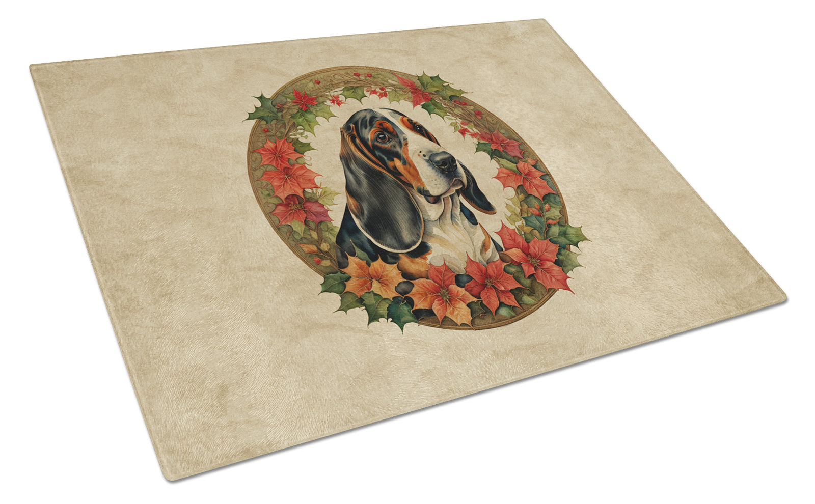 Buy this Basset Hound Christmas Flowers Glass Cutting Board