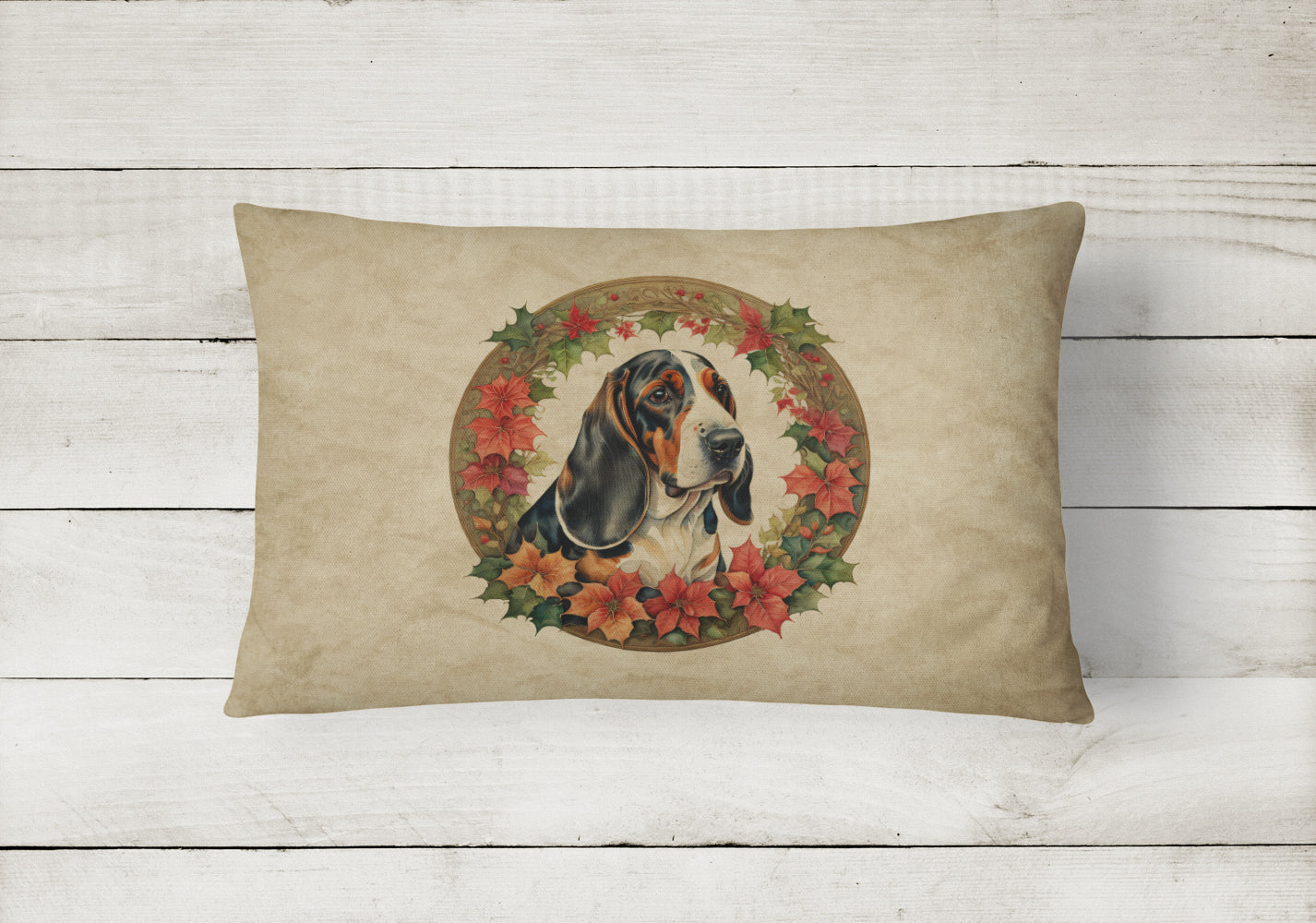 Buy this Basset Hound Christmas Flowers Throw Pillow