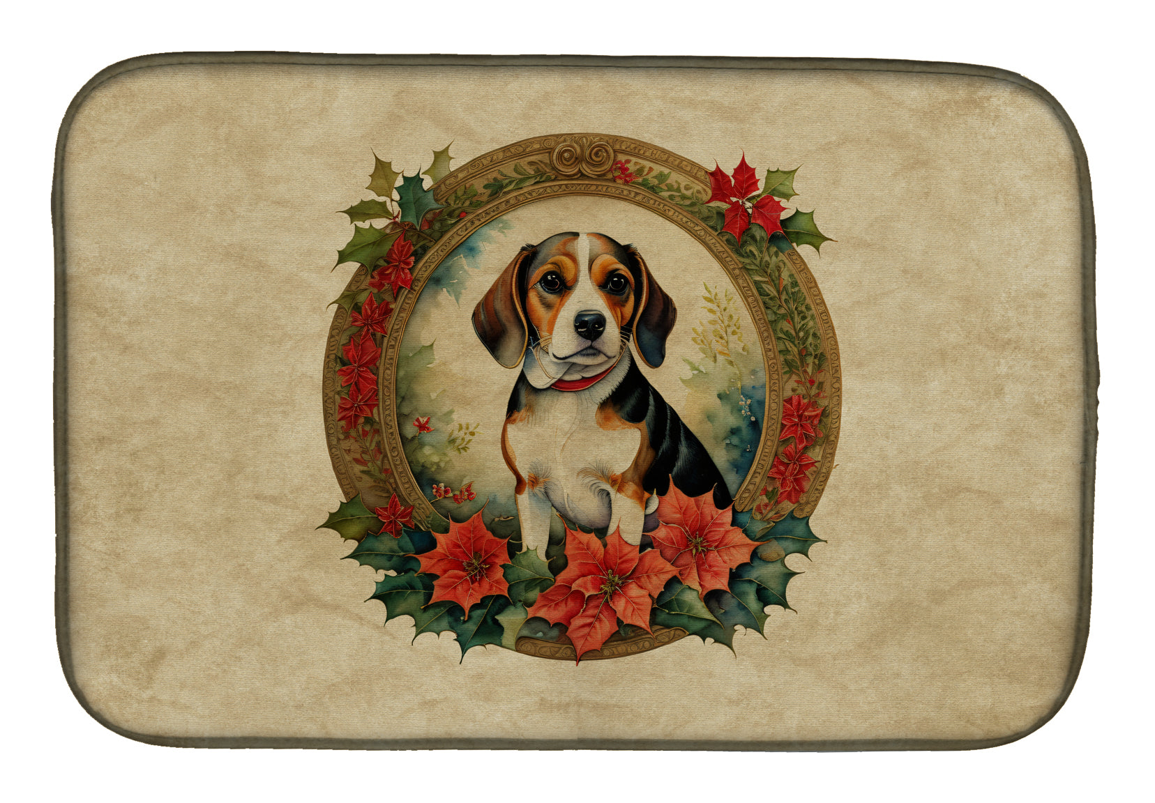 Buy this Beagle Christmas Flowers Dish Drying Mat