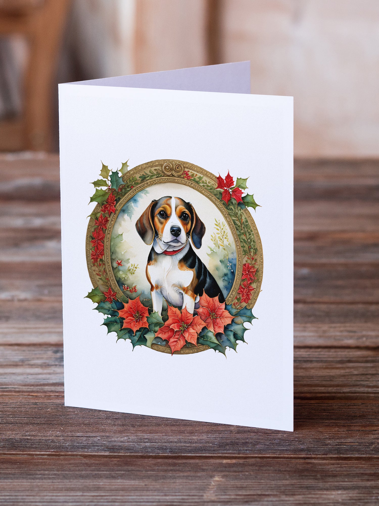 Beagle Christmas Flowers Greeting Cards Pack of 8