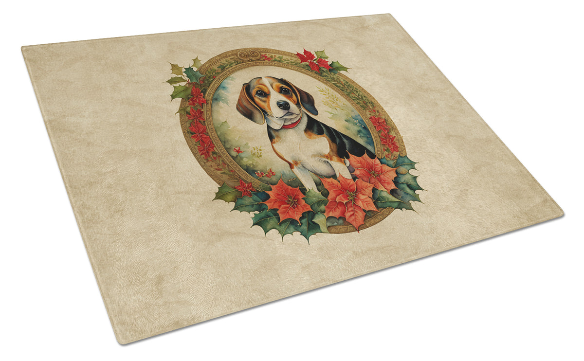 Buy this Beagle Christmas Flowers Glass Cutting Board