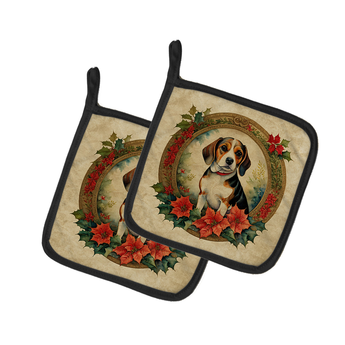 Buy this Beagle Christmas Flowers Pair of Pot Holders