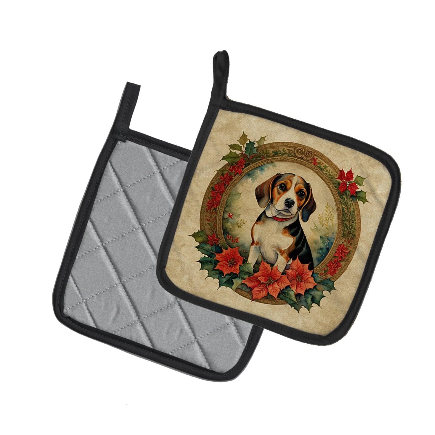 Buy this Beagle Christmas Flowers Pair of Pot Holders