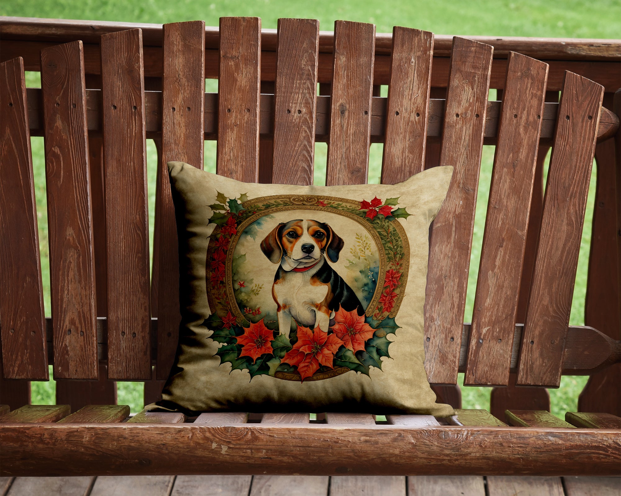 Beagle Christmas Flowers Throw Pillow
