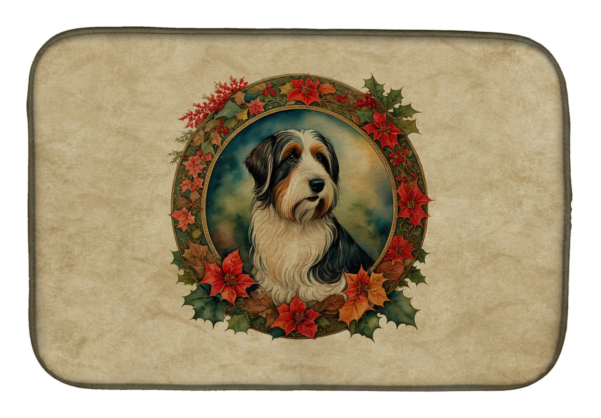 Buy this Bearded Collie Christmas Flowers Dish Drying Mat