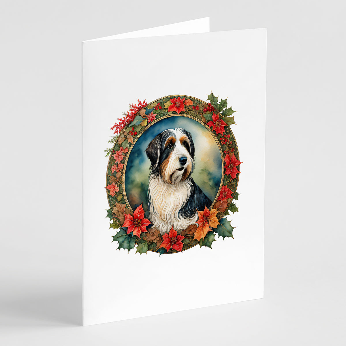 Buy this Bearded Collie Christmas Flowers Greeting Cards Pack of 8