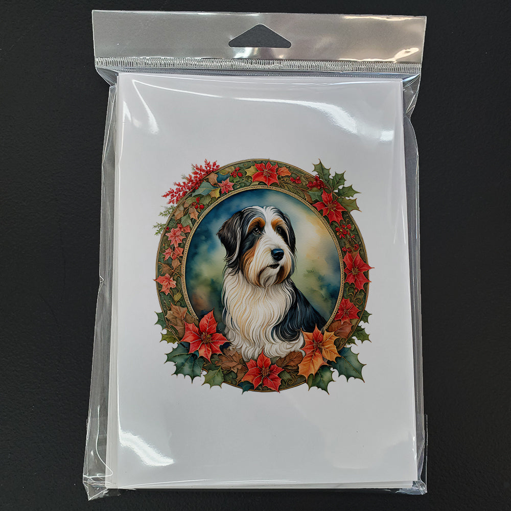 Bearded Collie Christmas Flowers Greeting Cards Pack of 8