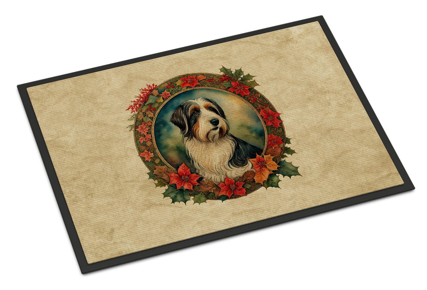 Buy this Bearded Collie Christmas Flowers Doormat