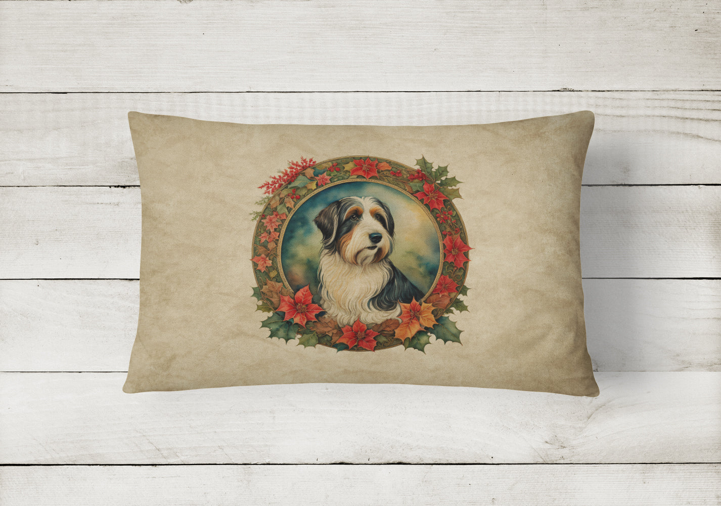 Buy this Bearded Collie Christmas Flowers Throw Pillow