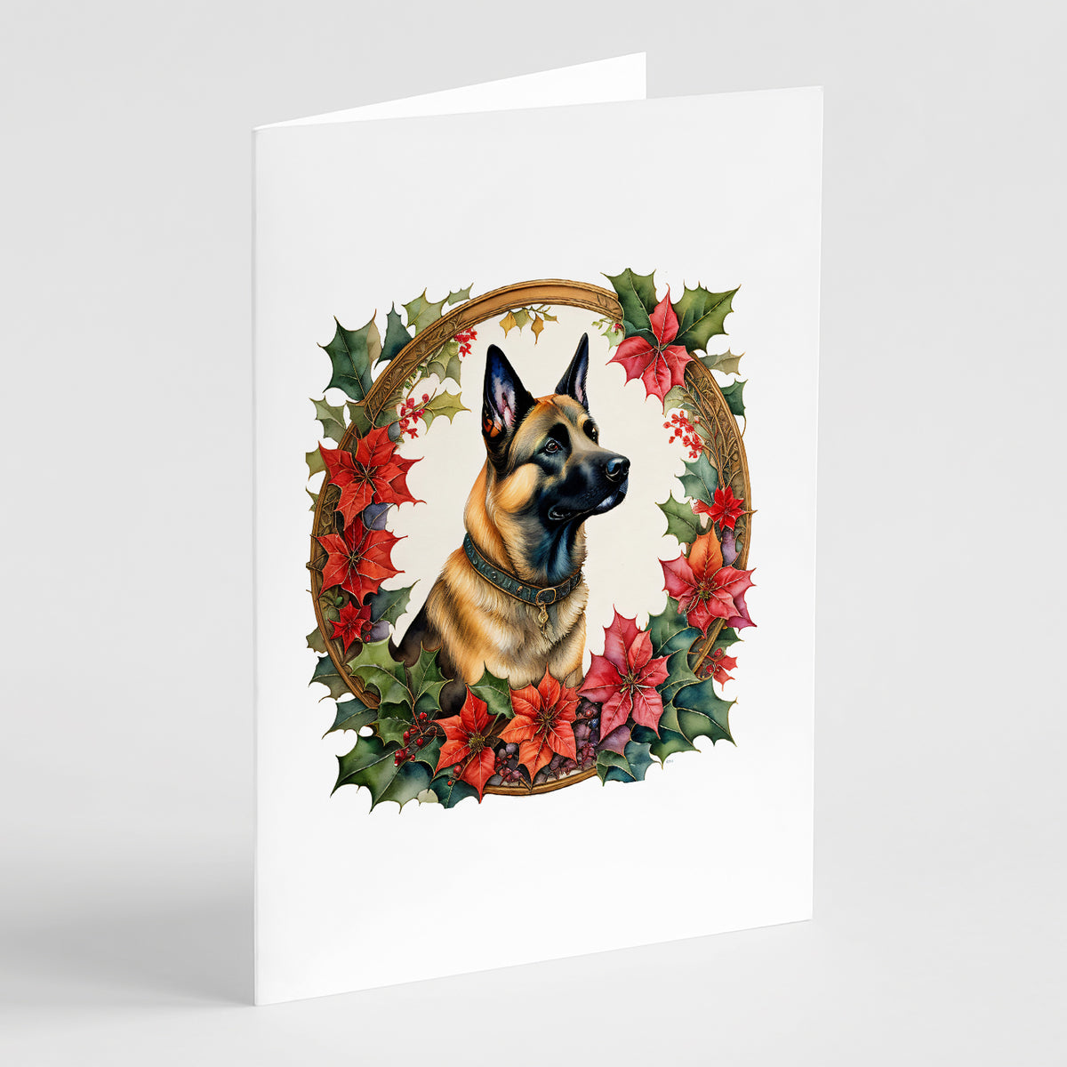 Buy this Belgian Malinois Christmas Flowers Greeting Cards Pack of 8