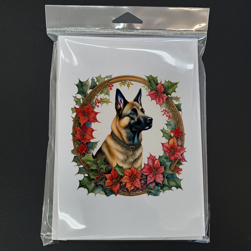 Belgian Malinois Christmas Flowers Greeting Cards Pack of 8