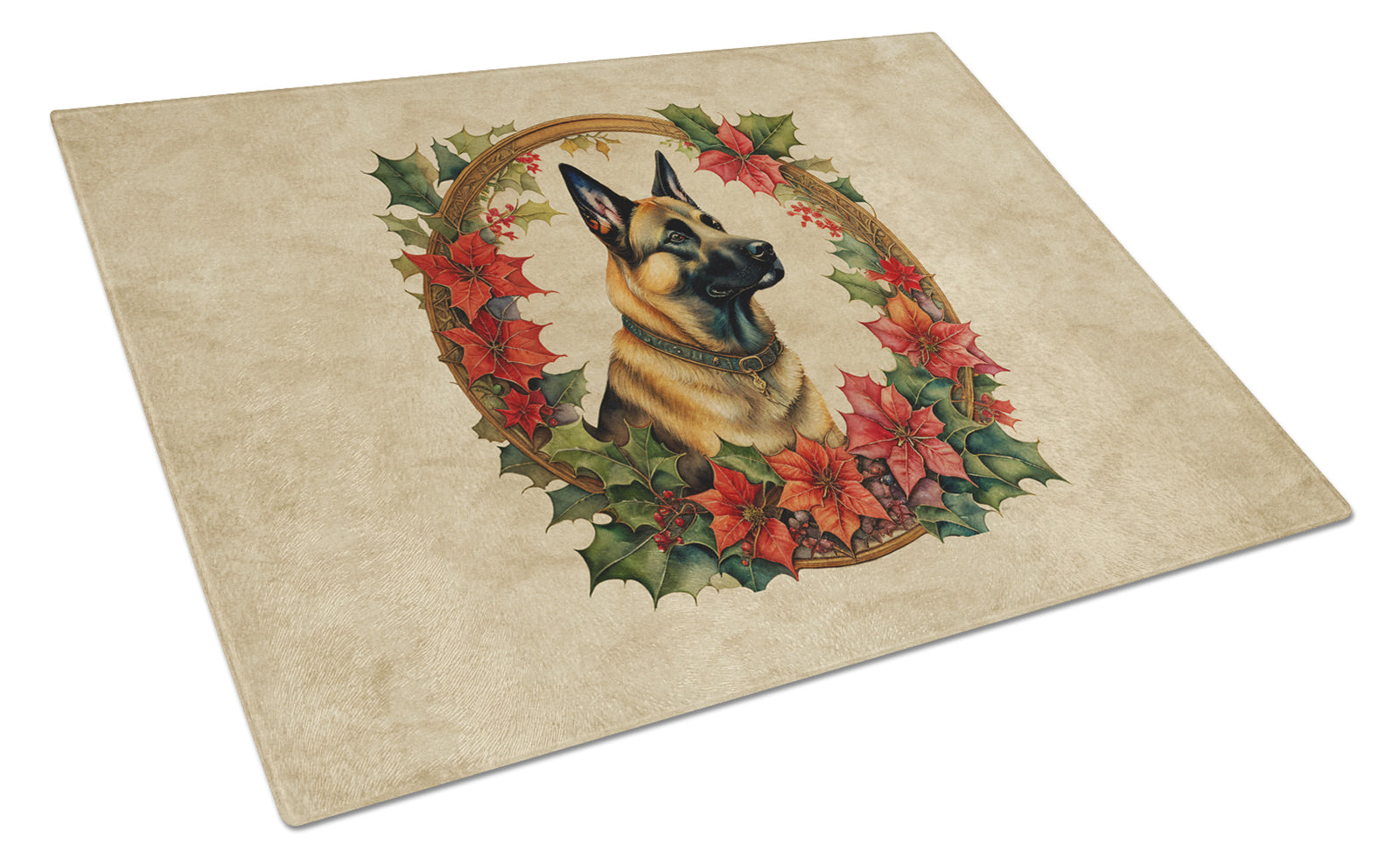 Buy this Belgian Malinois Christmas Flowers Glass Cutting Board