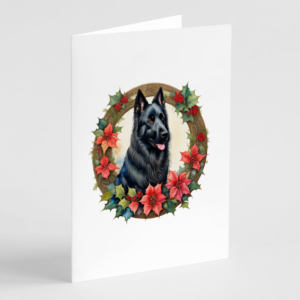 Buy this Belgian Sheepdog Christmas Flowers Greeting Cards Pack of 8