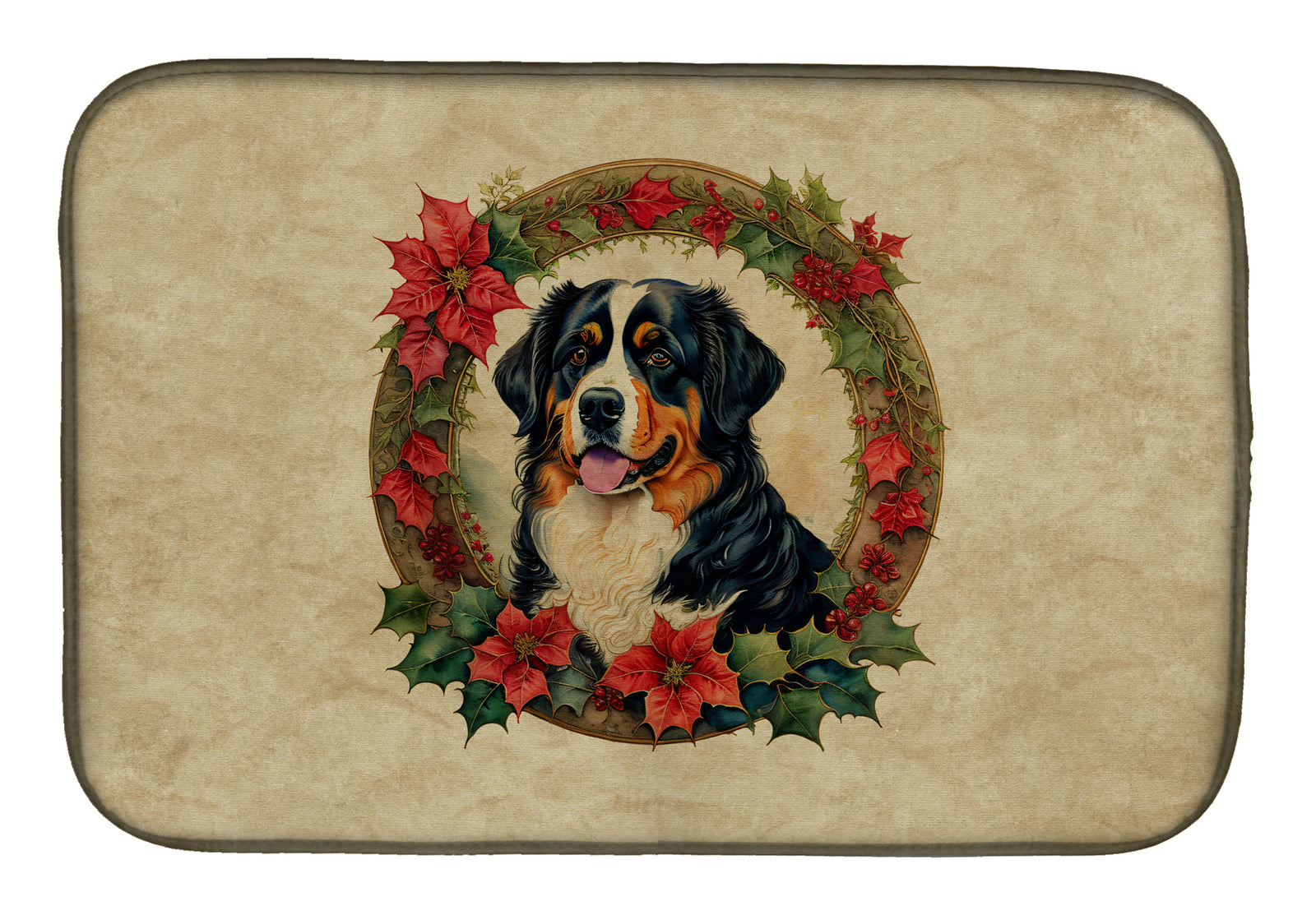 Buy this Bernese Mountain Dog Christmas Flowers Dish Drying Mat