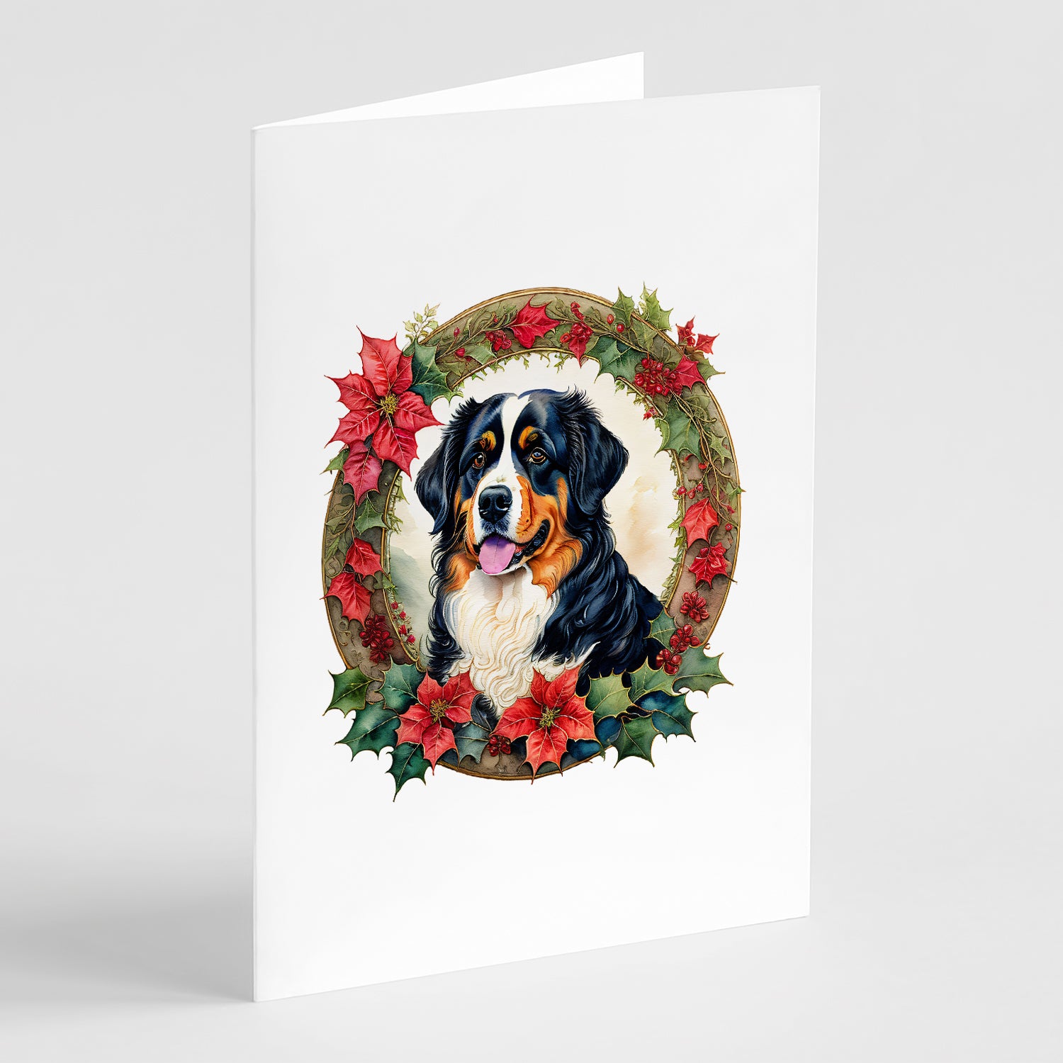 Buy this Bernese Mountain Dog Christmas Flowers Greeting Cards Pack of 8