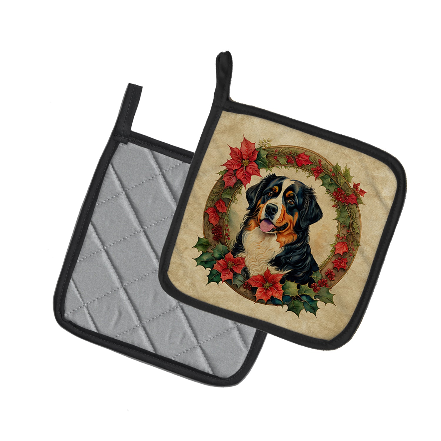 Buy this Bernese Mountain Dog Christmas Flowers Pair of Pot Holders