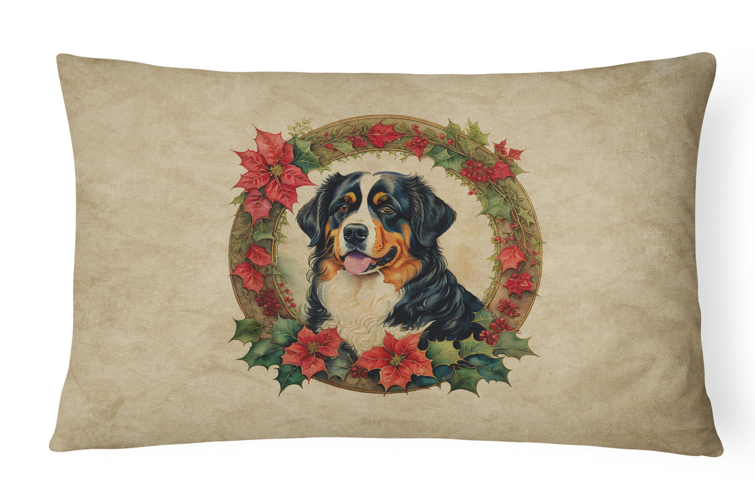 Buy this Bernese Mountain Dog Christmas Flowers Throw Pillow