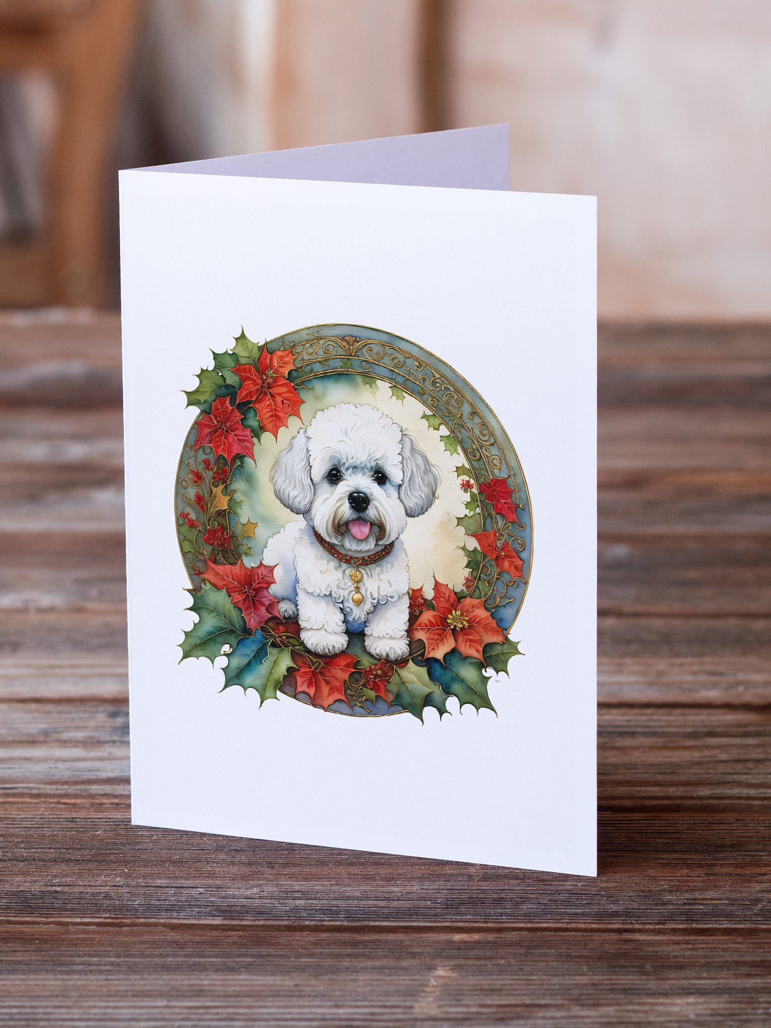 Buy this Bichon Frise Christmas Flowers Greeting Cards Pack of 8