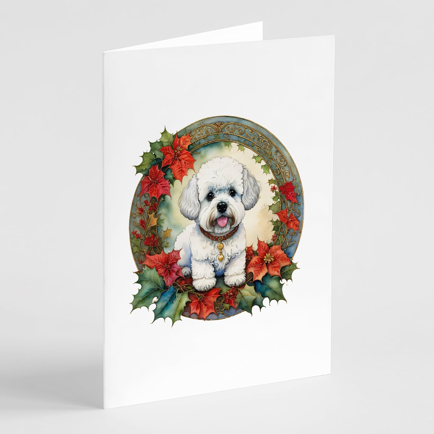 Buy this Bichon Frise Christmas Flowers Greeting Cards Pack of 8
