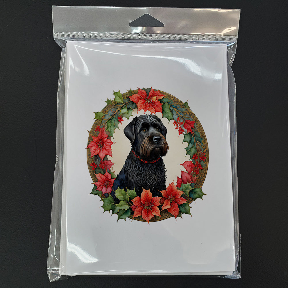 Black Russian Terrier Christmas Flowers Greeting Cards Pack of 8