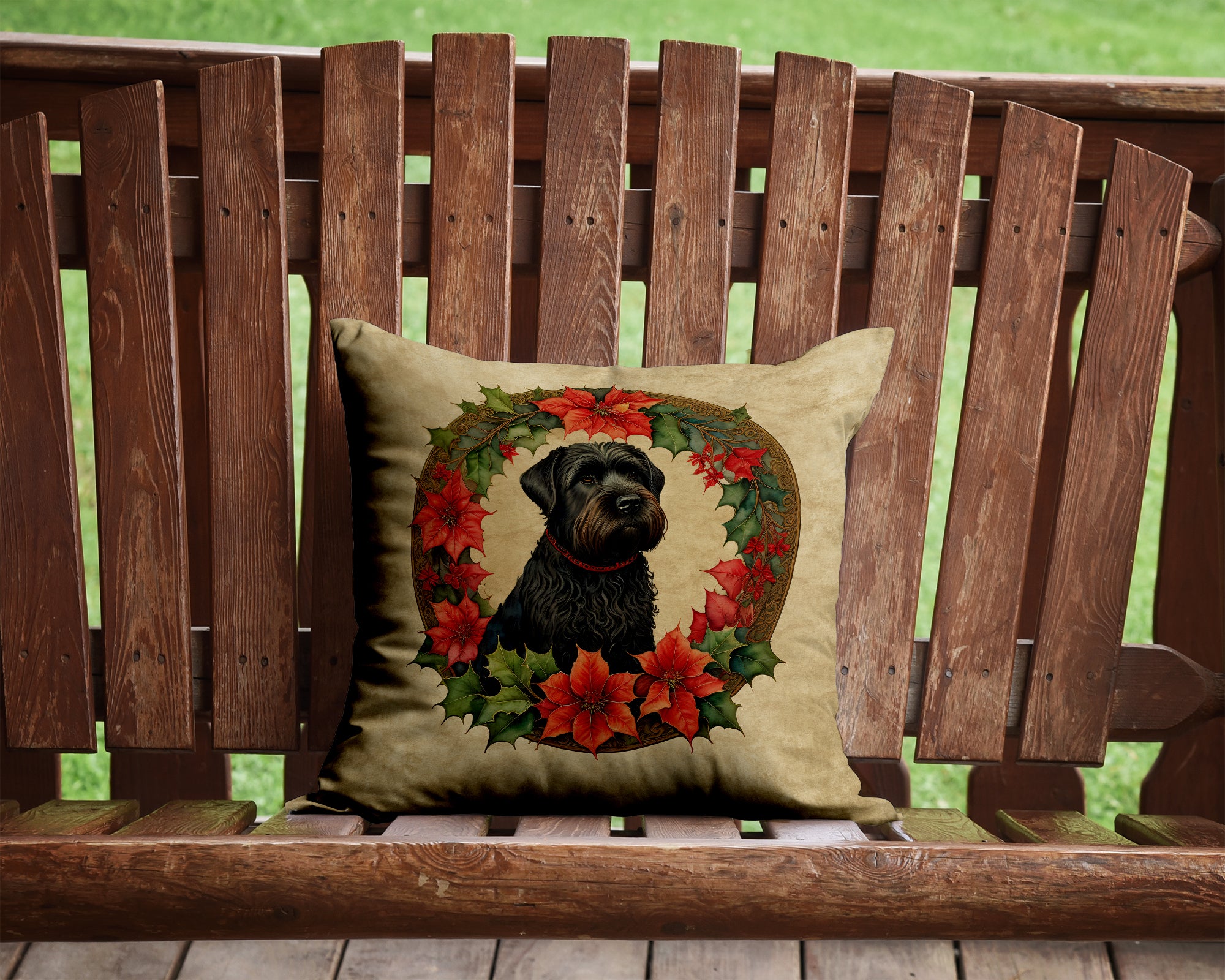 Black Russian Terrier Christmas Flowers Throw Pillow