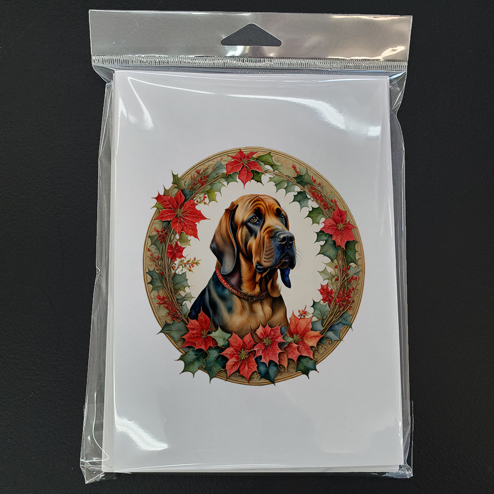 Bloodhound Christmas Flowers Greeting Cards Pack of 8