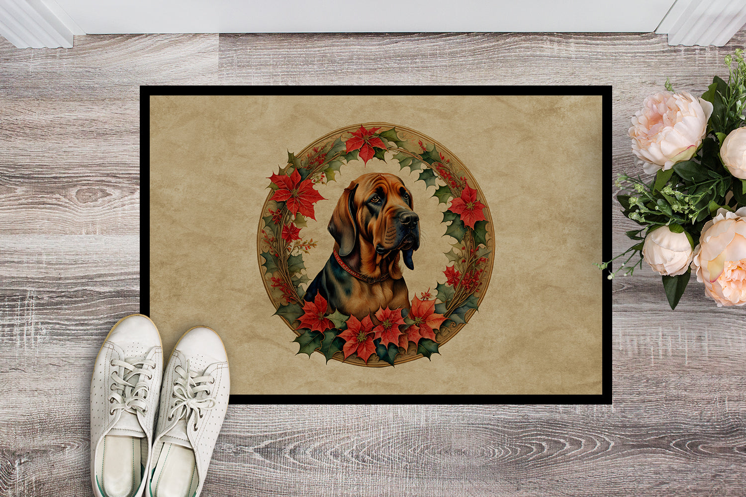 Bloodhound Christmas Flowers Doormat
