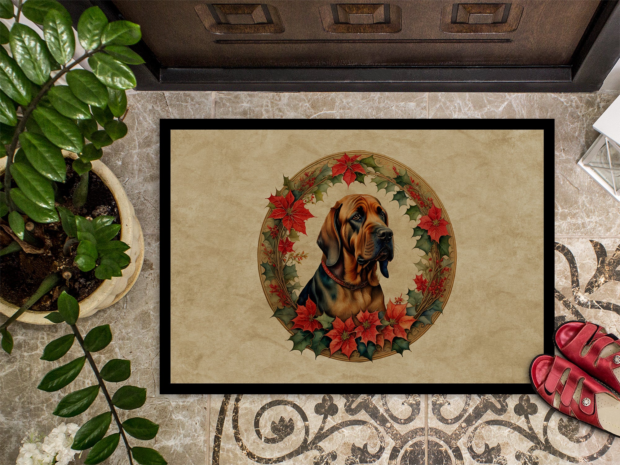 Bloodhound Christmas Flowers Doormat
